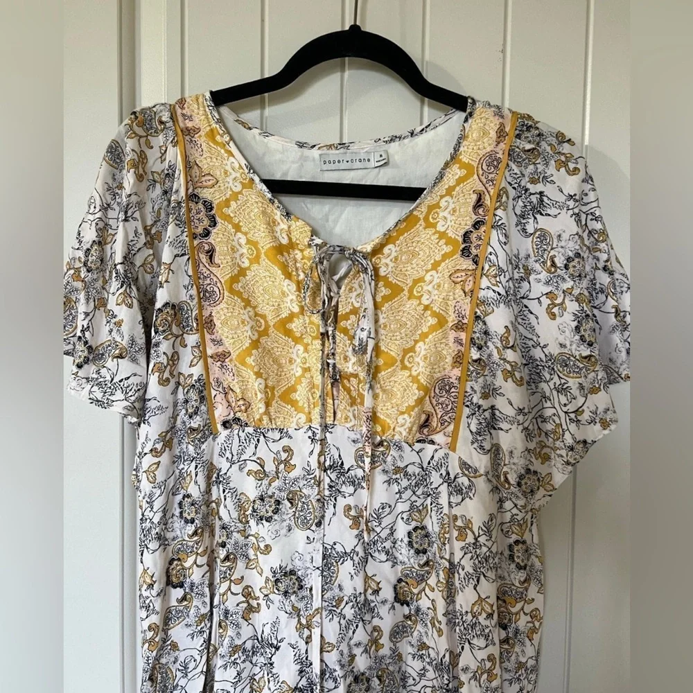 Paper Crâne Anthropologie MiniFloral Dress with Yellow Accents Paisley print